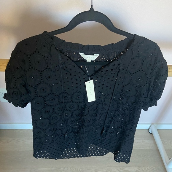 Adiva Black Eyelet cotton Short Sleeved Blouse NWT - Picture 4 of 7